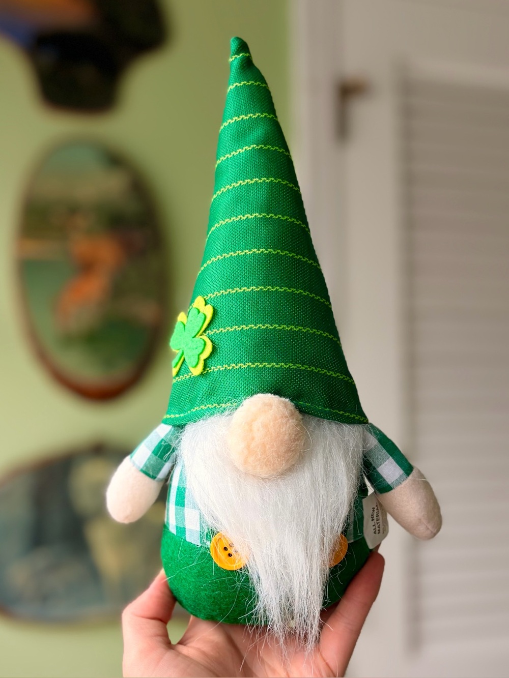 Charming Green Shamrock Irish Gnome Figurine Weighted Standing Accent